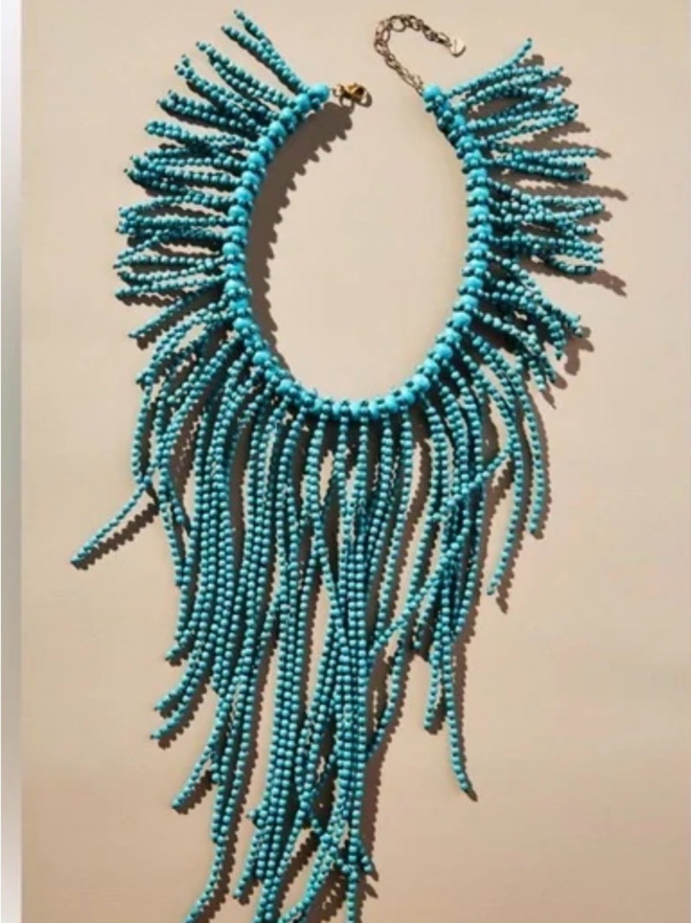 Anthropologie Turquoise Fringe Beaded Necklace